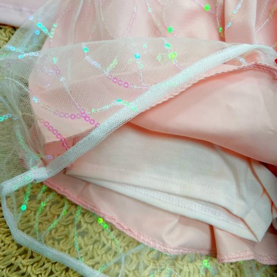 Conj. Regata Ursinha e Short Saia em Tule com Paetê - Rosa